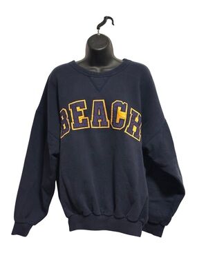 Newport Navy Vintage l 'BEACH' Crewneck Sweatshirt with Gold Trim